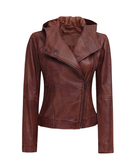 Womens Laney Genuine Brown Leather Hooded Bomber Jacket