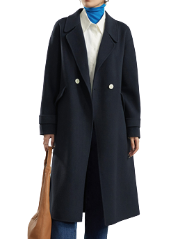 Womens Vera Front Button Blue Wool Long Coat