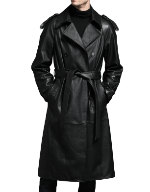 Mens Colter Front Button Genuine Lambskin Leather Long Coat