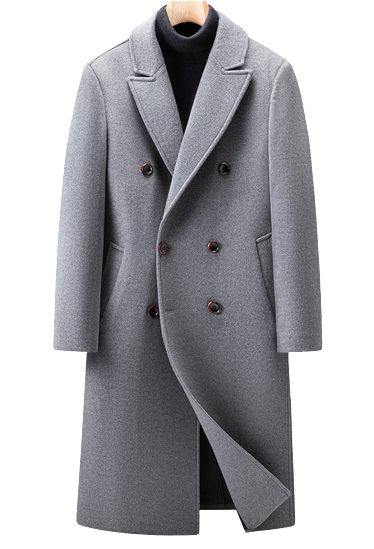 Mens Travis Front Button Wool Double Breasted Long Coat