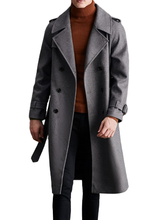 Mens Everett Front Button Grey Wool Double Breasted Long Coat