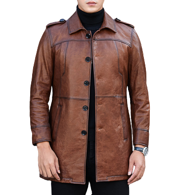 Mens Koen Front Button Genuine Lambskin Leather Coat