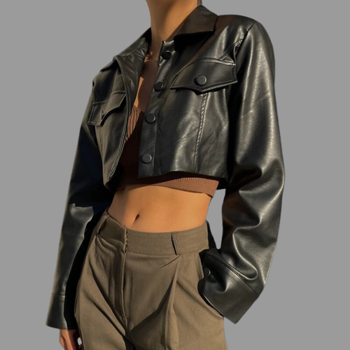 Womens Arleth Genuine Lambskin Leather Short Jacket