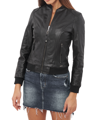 Womens Diana Genuine Lambskin Leather Bomber Jacket