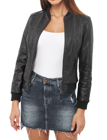 Womens Diana Genuine Lambskin Leather Bomber Jacket