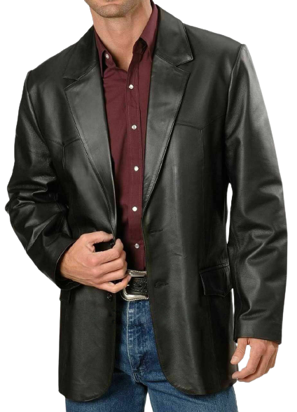 Mens Rylan Front Button Genuine Lambskin Leather Blazer
