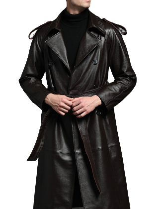 Mens Colter Front Button Genuine Lambskin Leather Long Coat