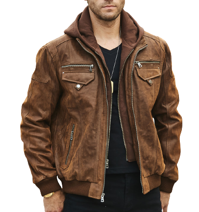 Mens Leon Genuine Brown Leather Hooded Bomber Jacket – Naleem Leather