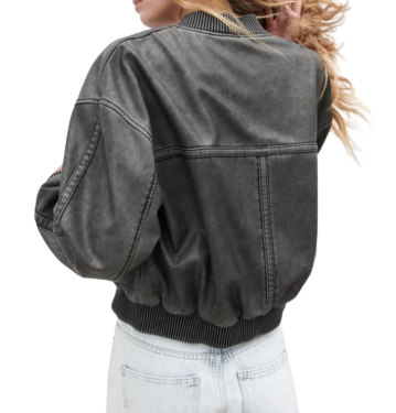 Womens Zuri Genuine Lambskin Leather Bomber Jacket