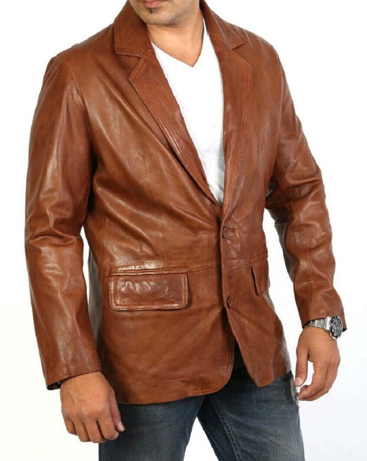 Mens Beckett Front Button Genuine Lambskin Leather Blazer