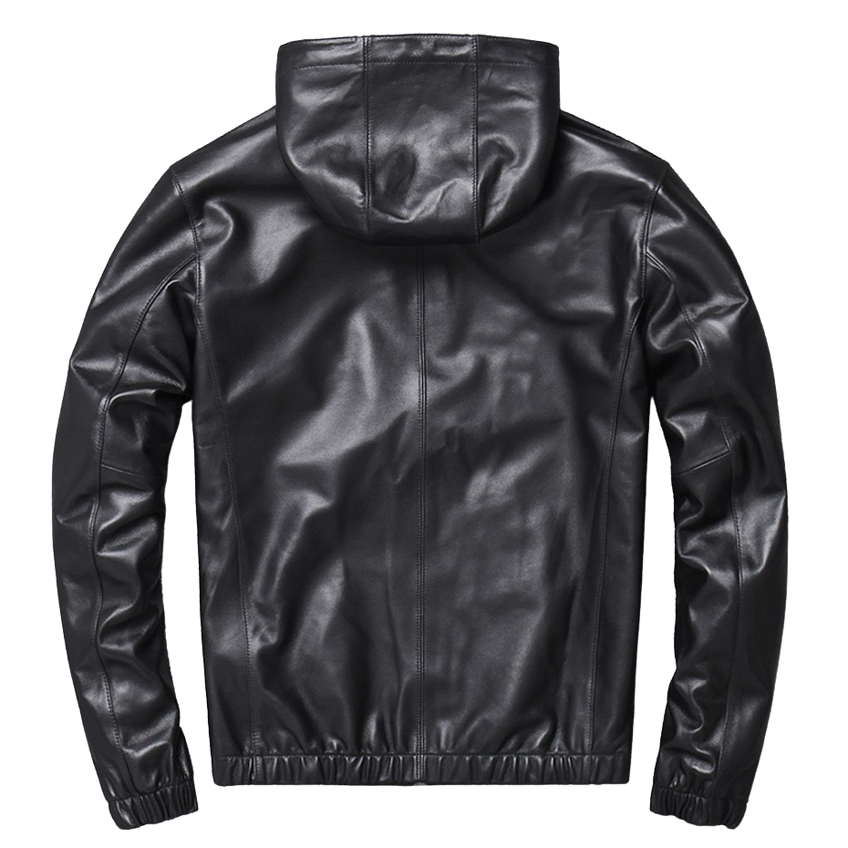 Mens Nico Simple Genuine Lambskin Leather Hooded Bomber Jacket
