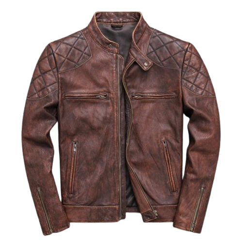Mens Brady Red Brown Shoulder Patch Work Genuine Lambskin Leather Jacket