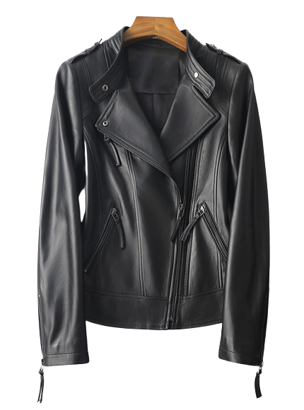 Womens Lillian Genuine Lambskin Biker Leather Jacket