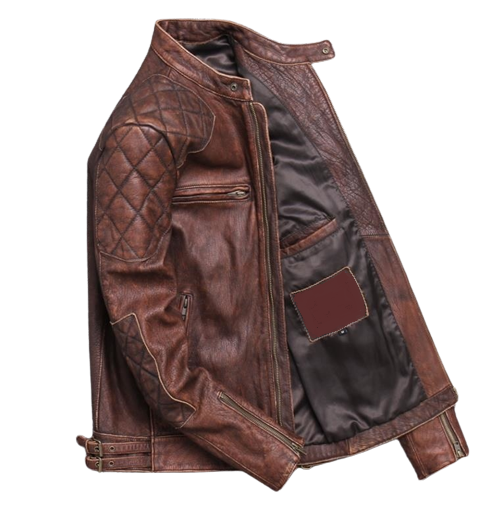 Mens Brady Red Brown Shoulder Patch Work Genuine Lambskin Leather Jacket