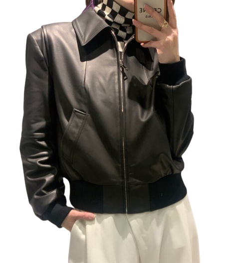 Womens Freyja Genuine Lambskin Leather Bomber Jacket