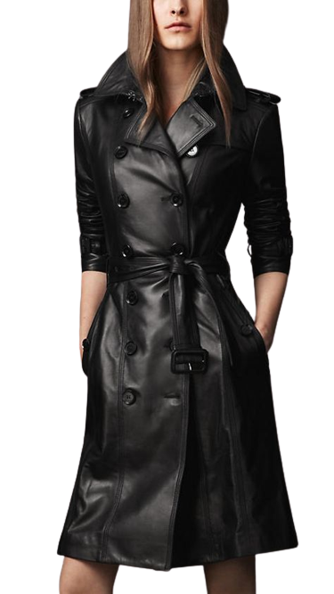 Womens Miracle Genuine Lambskin Leather Long Trench Coat