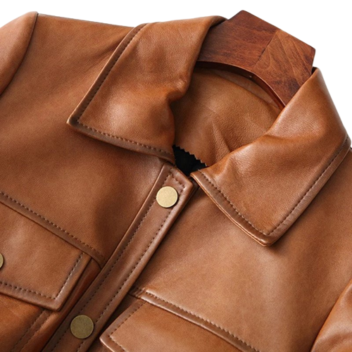 Womens Reese Front Pocket Brown Genuine Lambskin Leather Jacket