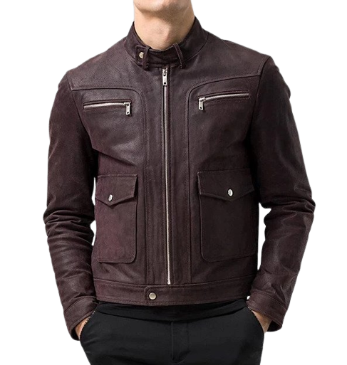 Mens Ashton Front Pocket Brown Genuine Lambskin Leather Jacket