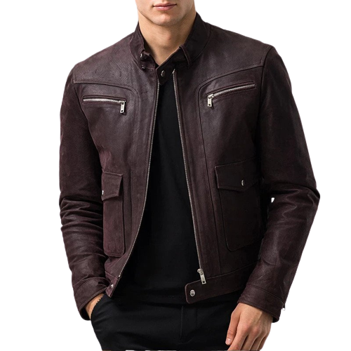 Mens Ashton Front Pocket Brown Genuine Lambskin Leather Jacket