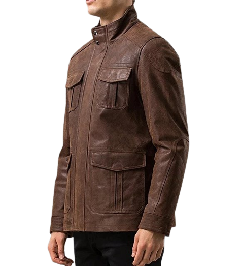 Mens Archer Front Pocket Brown Genuine Cow Leather Jacket