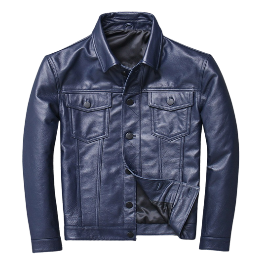 Mens Loyal Front Pocket Blue Genuine Lambskin Leather Jacket
